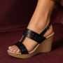Sandale dama negre din piele naturala perforata cu toc pana S46NBOX